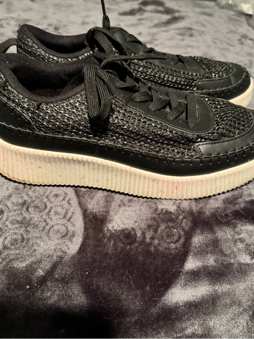 Top Moda - Sonia Crochet Lace Up Platform Sneaker - Black - 10